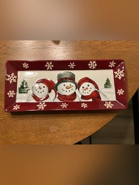 St. Nicholas Square Yuletide Snowmen Serving Tray NWOT